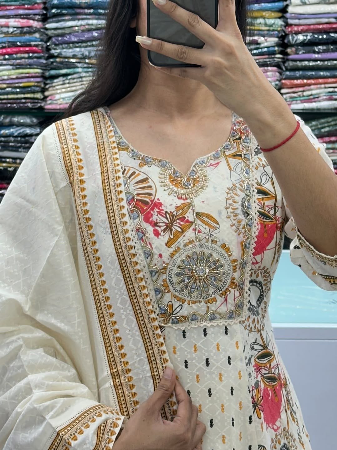 White Cotton A-Line Kurti Set